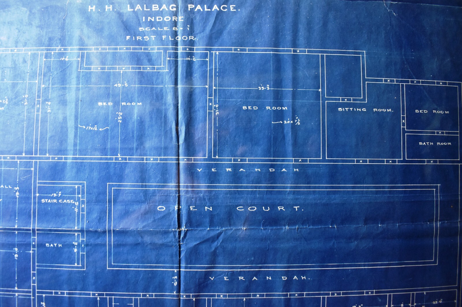 Antique Lal Bagh Palace Indore Architectural Plan & Lay-Out First Floor 1926 Old
