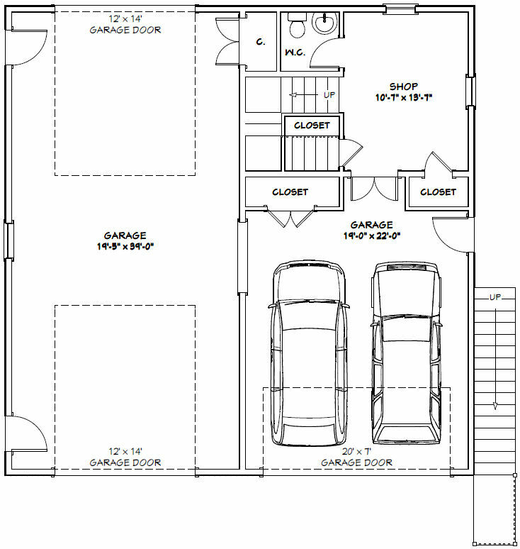 40×40 Apartment with 2-Car 1-RV Garage – PDF FloorPlan – 1,004 sqft – Model 1B