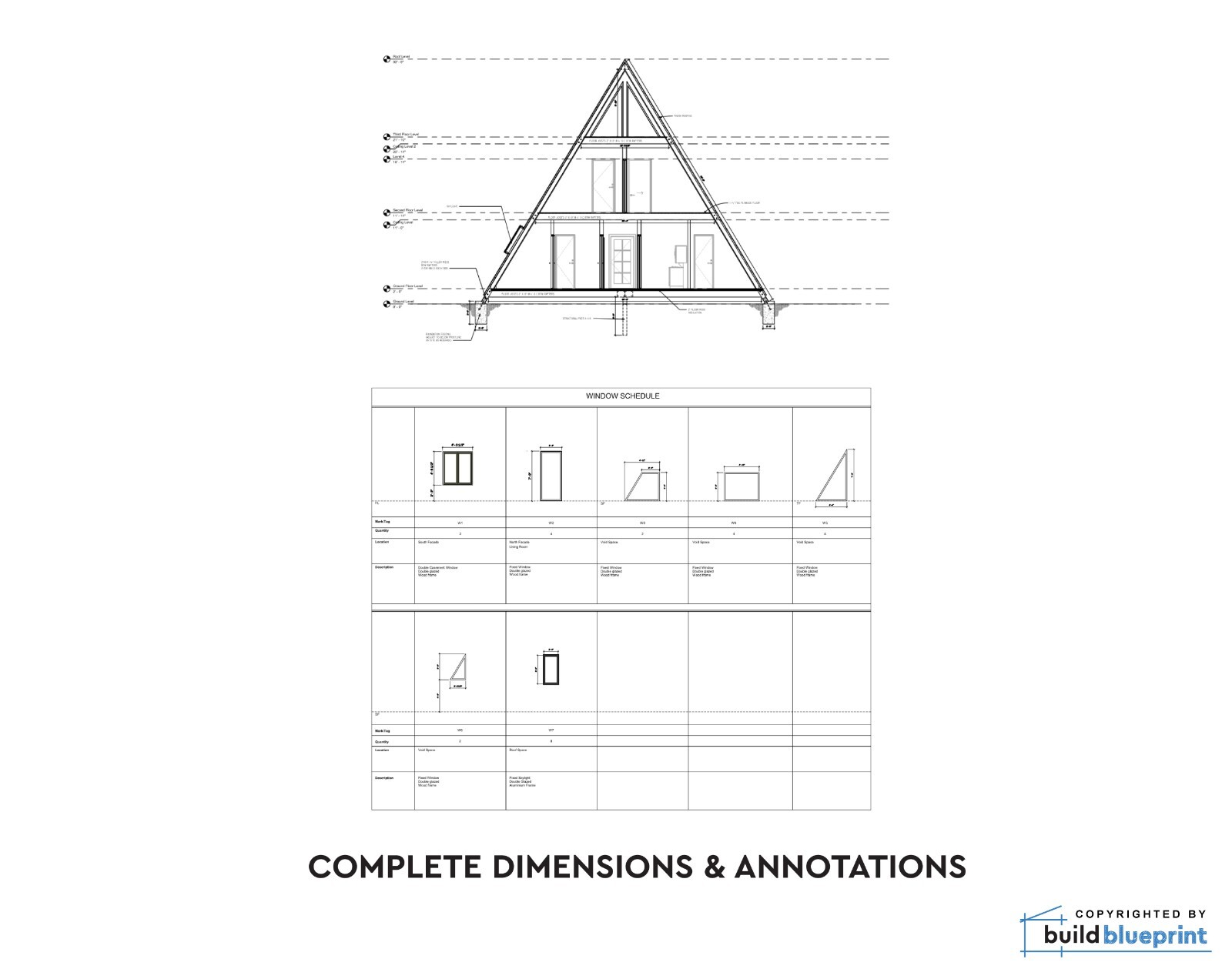 36′ x 58′ Large Modern A-Frame Cabin Architectural Plans 2500SF – PDF Download
