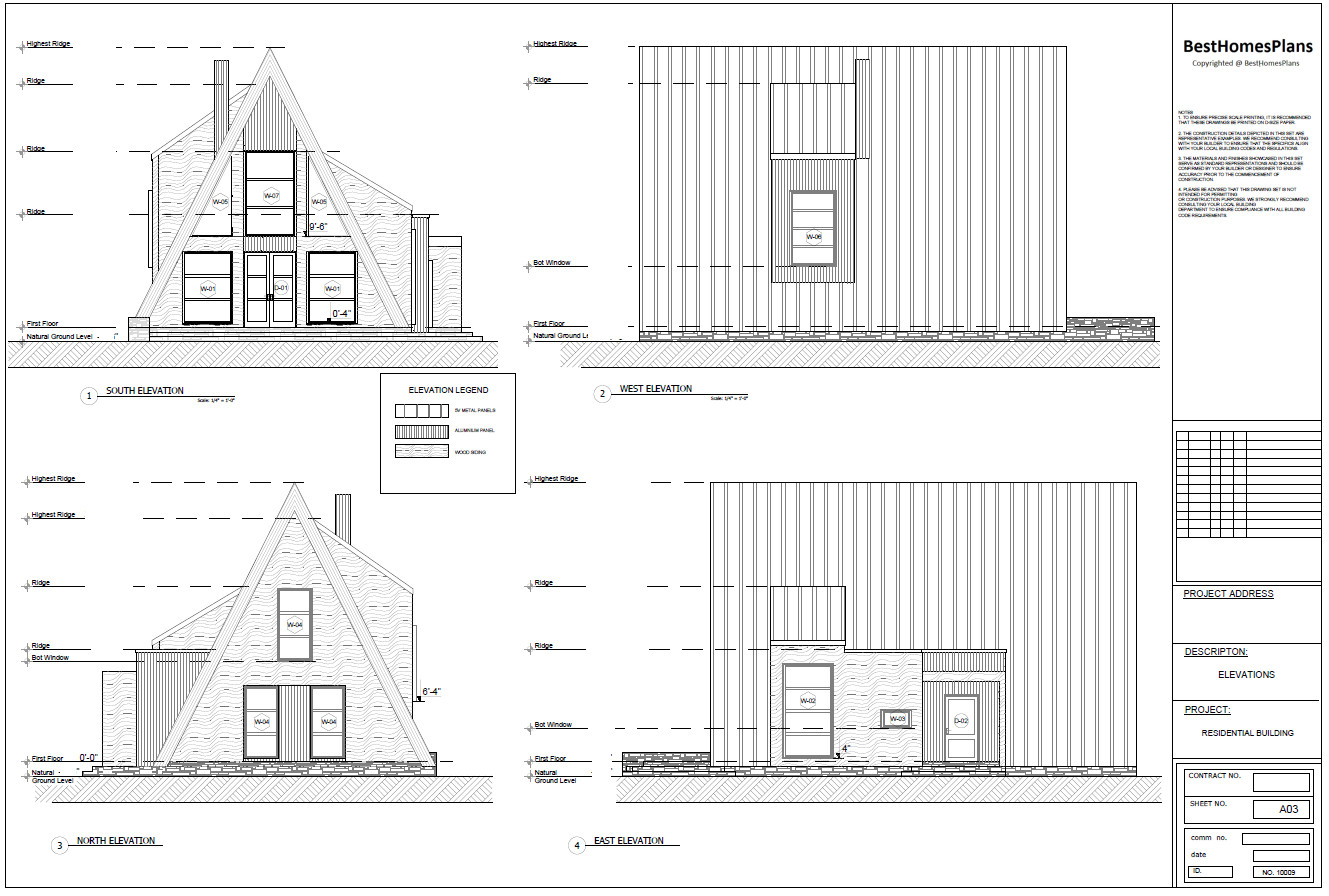 35’x51’ 3 Beds, 2 Baths Charming A-Frame Architectural Build Plans PDF Download.