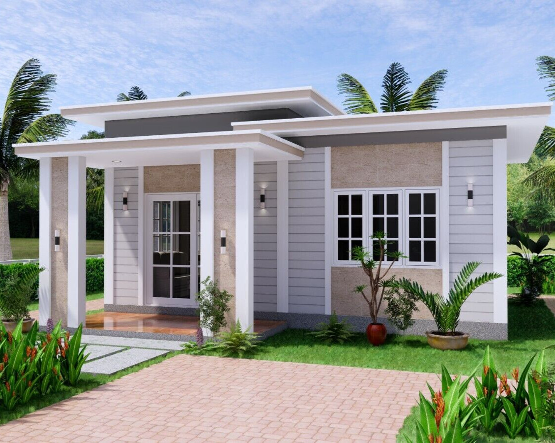 Small Granny Plans 7×7 Meter 23×23 Feet 1 Bed 1 Bath Flat Roof PDF A4 Hard Copy