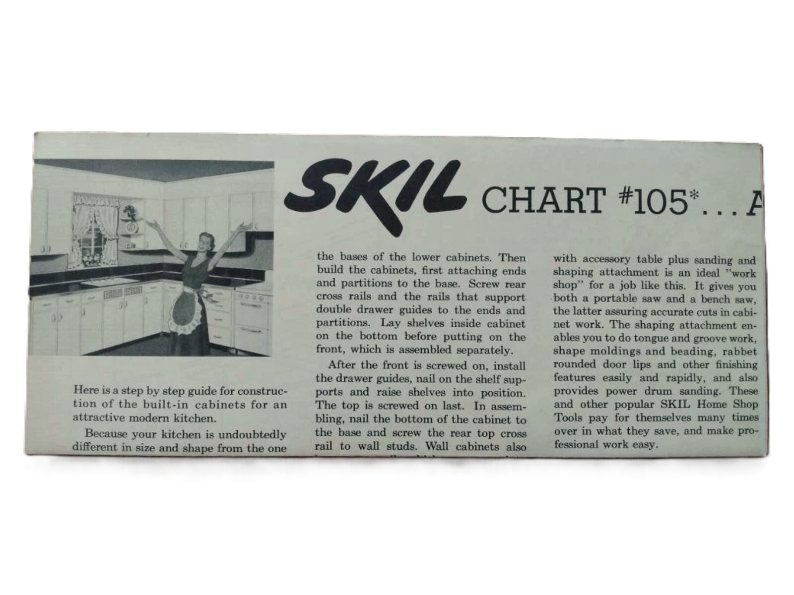 MCM Kitchen Cabinets Cupboards Construction Guide Vintage 1950s Skil Chart 105