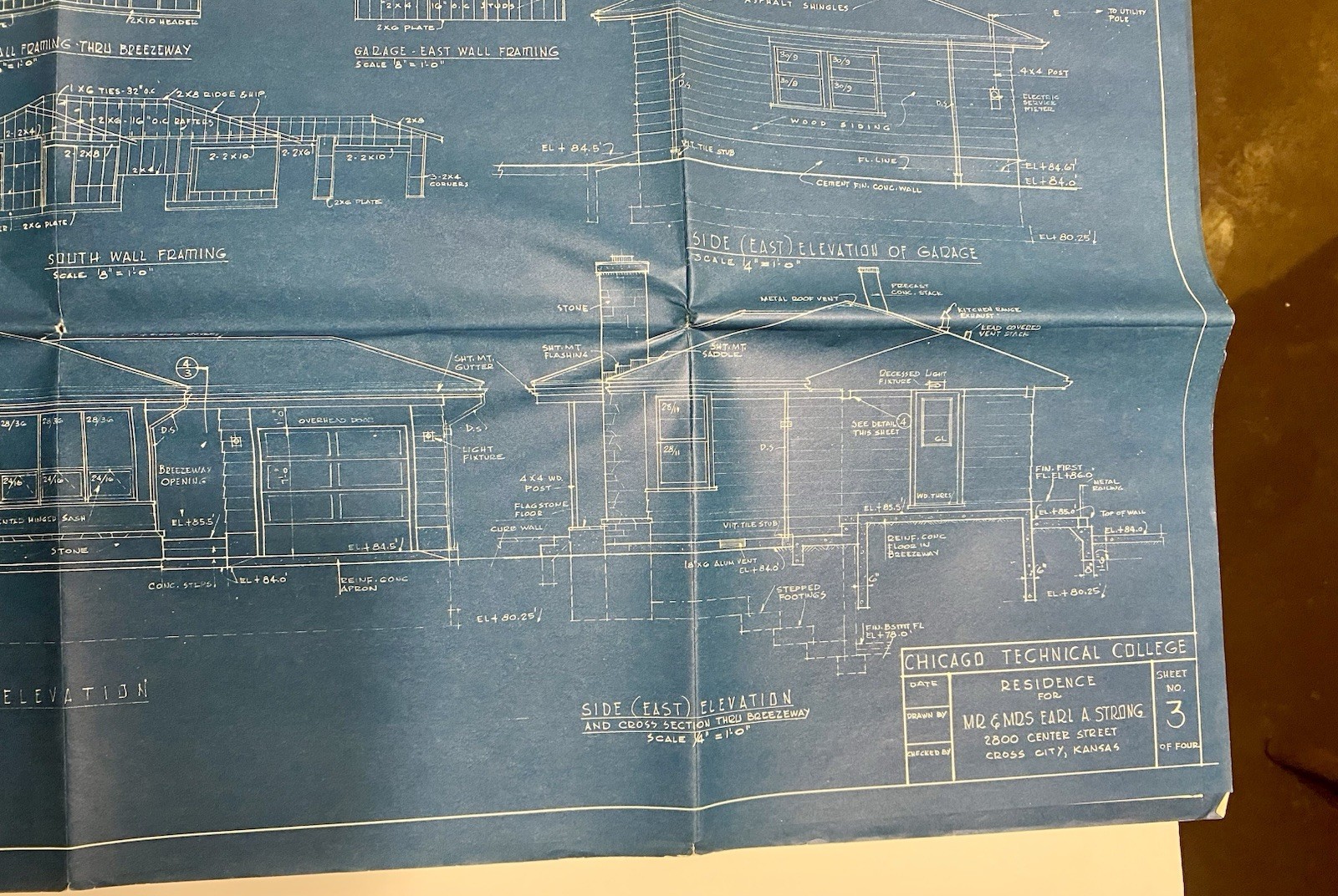 Lot Of 2 1950s-1960s Blueprints Mid century Modern Home + Two Flat Apt Building