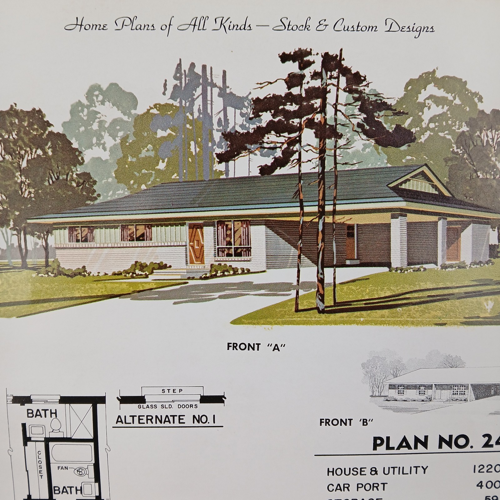 MCM 1966 House Blueprint Plans W.D. Farmer Homes Plan #246 1220 sf 60s Ranch Vtg