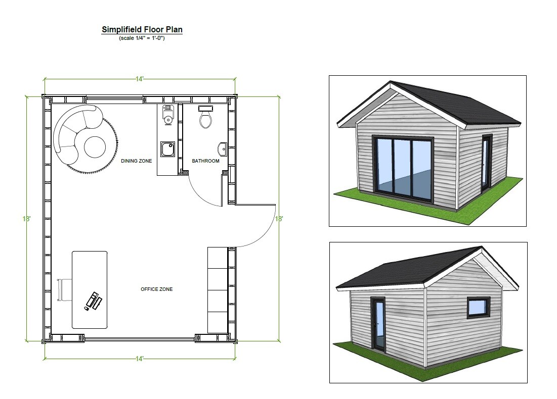 Backyard Office Plans, 14×18 Tiny House Building blueprints, Shed drawings