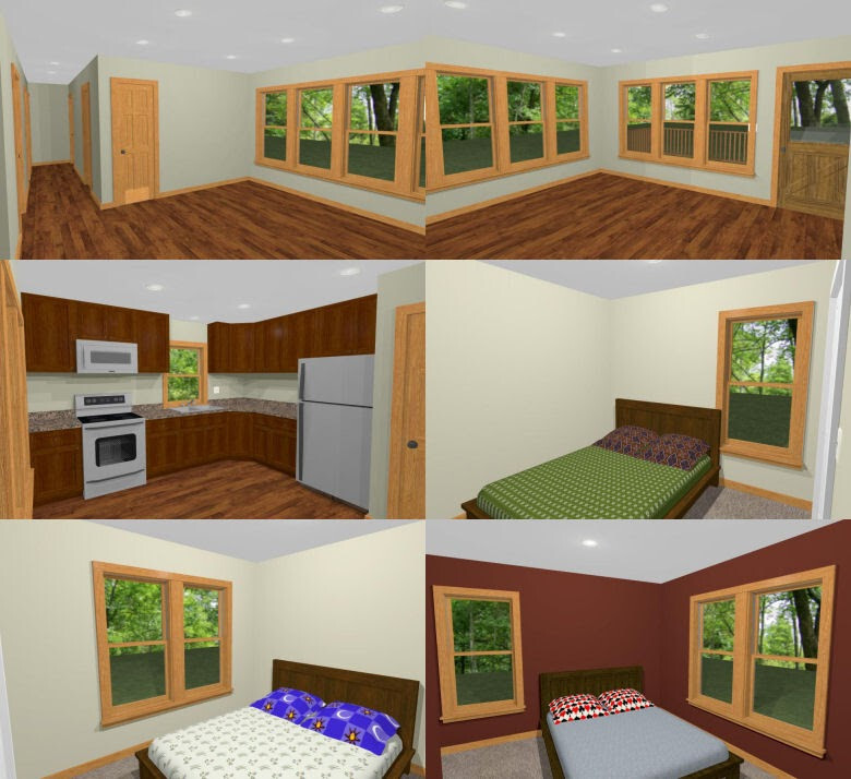 28×36 House — 3 Bedroom 1 Bath — 1,008 sq ft — PDF Floor Plan — Model 1K