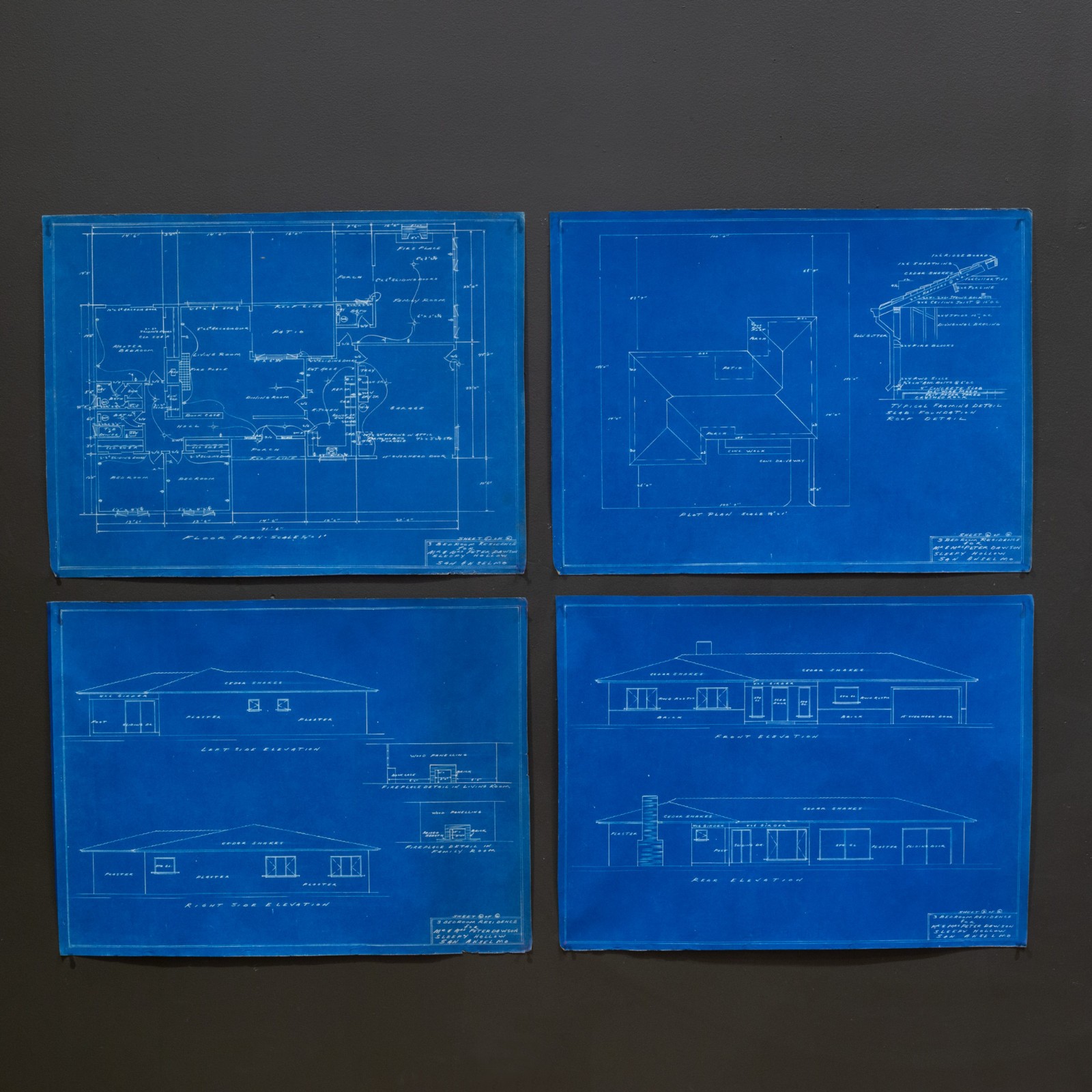 Set of 4 Sleepy Hollow, San Enselmo Ca House Blue Prints c.1952