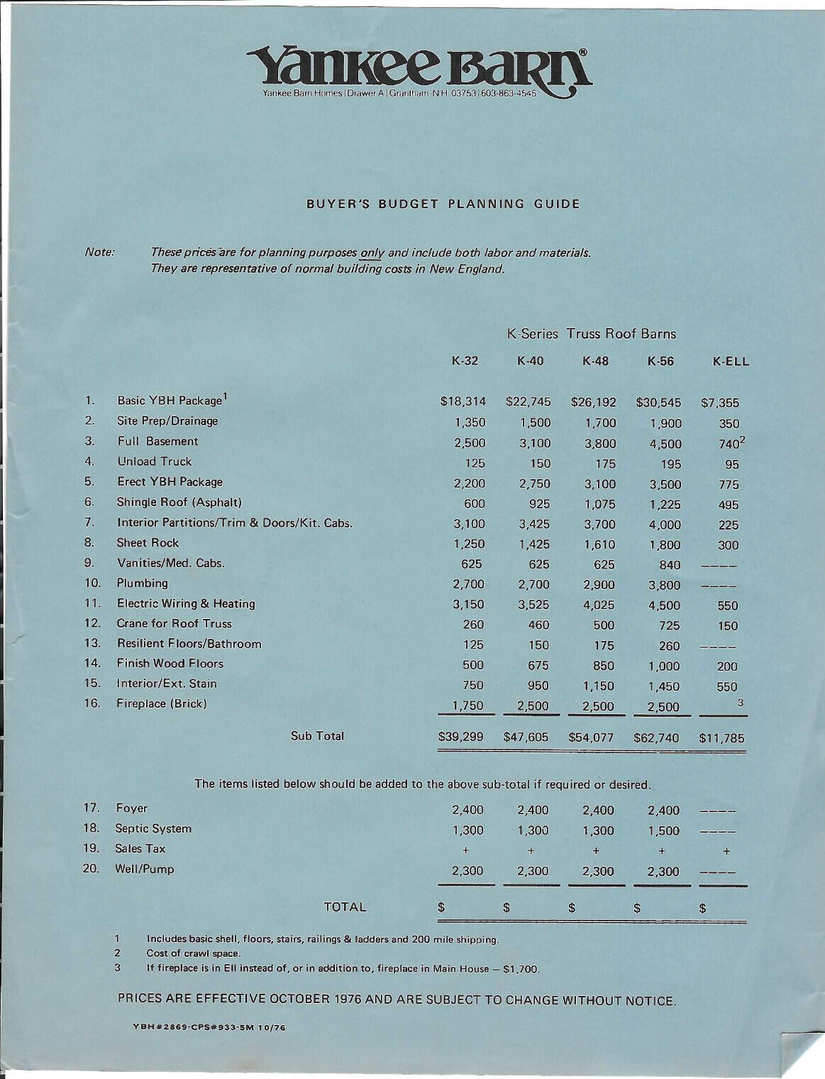 VINTAGE 1976 YANKEE BARN HOMES LAYOUTS/SPECS/PRICES/BROCHURES! PICTURES! 5MODELS