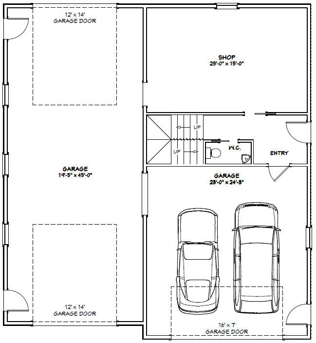 44×48 Apartment with 2-Car 1-RV Garage – PDF FloorPlan – 1,648 sqft – Model 1A