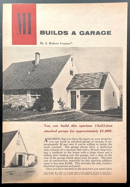 14’ x 25’ Attached Garage Addition 1961 HowTo Build PLANS w/Entrance Door