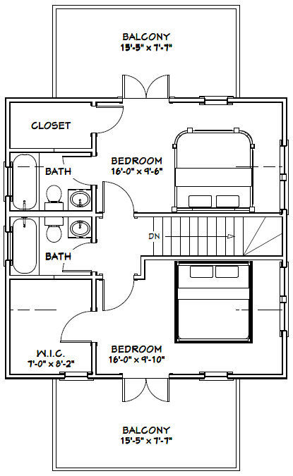 24×24 House — 3 Bedroom — 3 Bath 1,076 sq ft — PDF Floor Plan — Model 3A