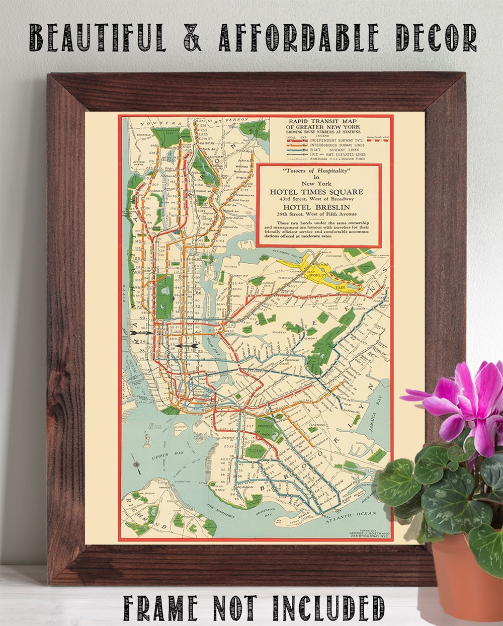 Rapid Transit Map of Greater New York Vintage Subway Rail Map Wall Art
