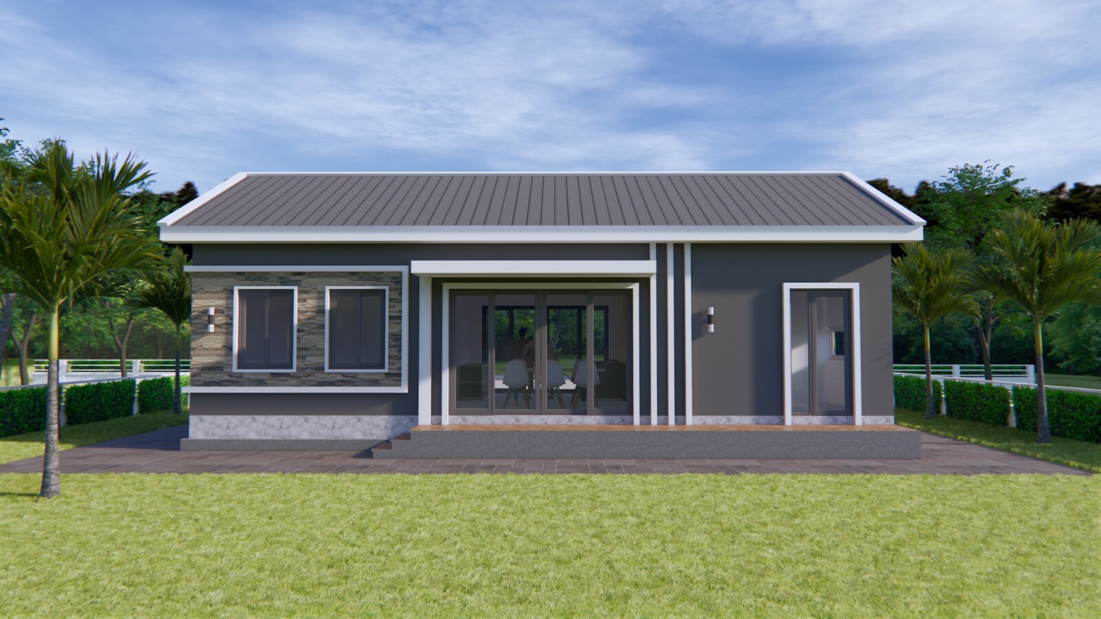 Bungalow House Plan 12×8 Meter 40×27 Feet 3 Beds 2 Baths Gable Roof A4 Hard Copy