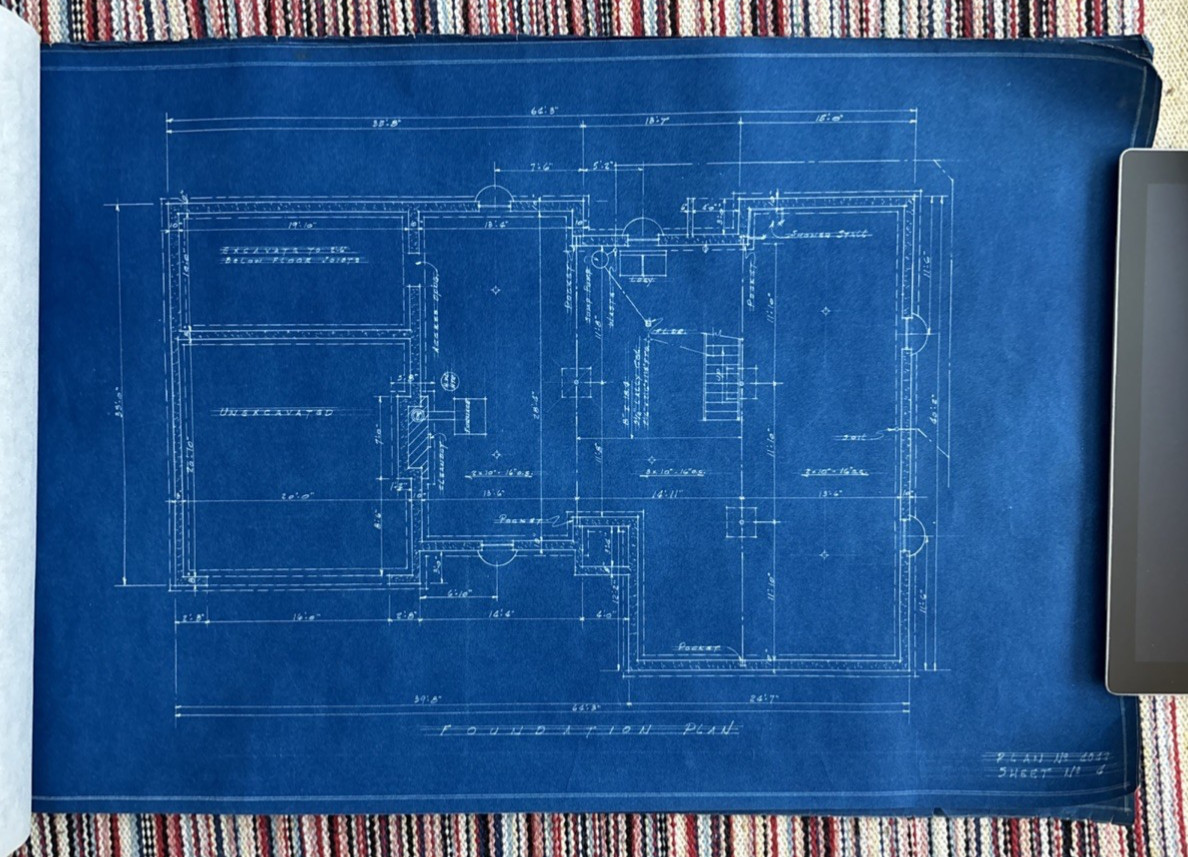 Vintage 1950s Original Blueprints Set – Mid Century Ranch House