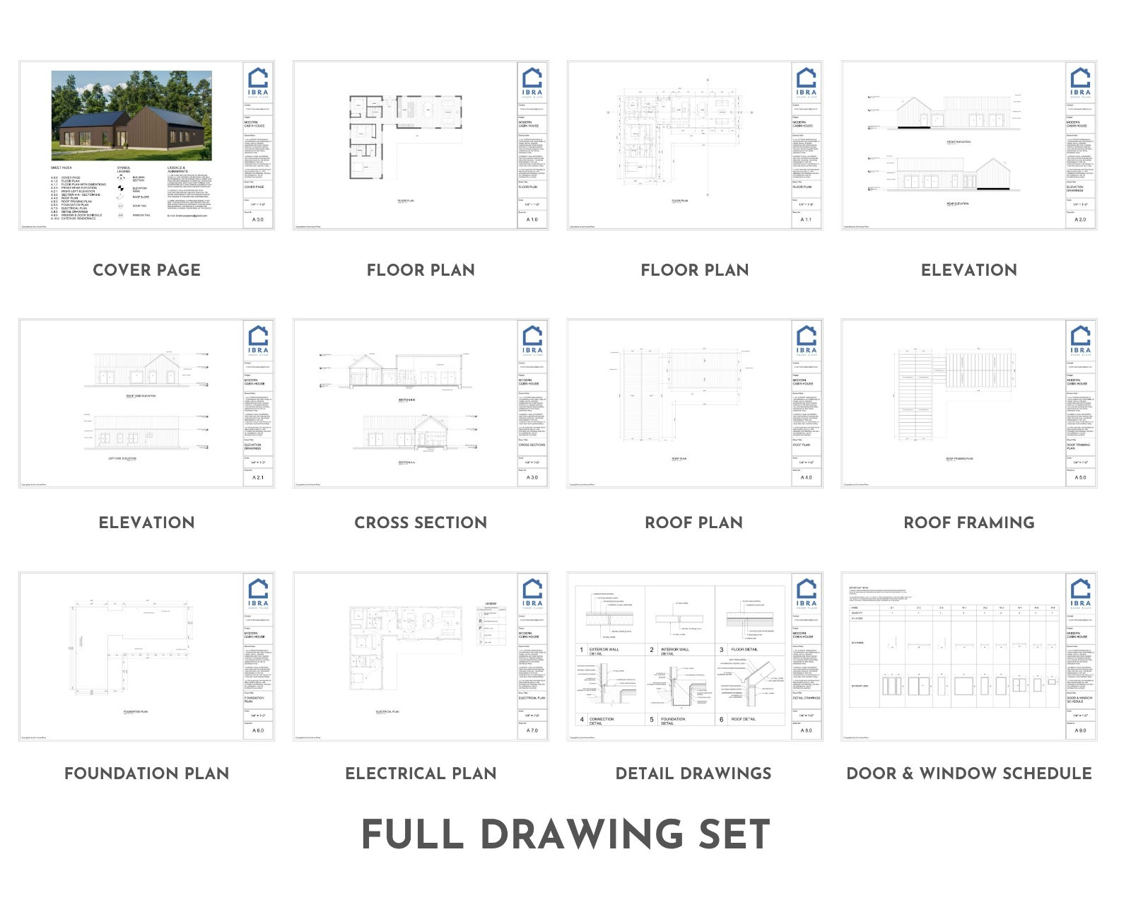 Modern Cabin House, L-shape House, 3 Bed 2 Bath, 1600 Sq Ft, Architectural Plans