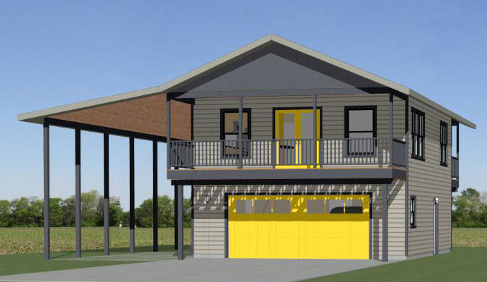 24×32 House with RV port — 1 Br 1.5 Ba — 830 sqft — PDF Floor Plan — Model 9