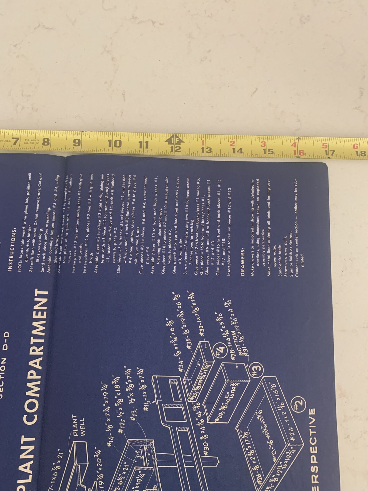 American Home Blueprint Pattern #1326 Coffee Table W/Plant Compartment MCM Vtg