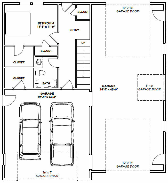 44×48 Apartment with 2-Car 1-RV Garage – PDF FloorPlan – 1,666 sqft – Model 5L