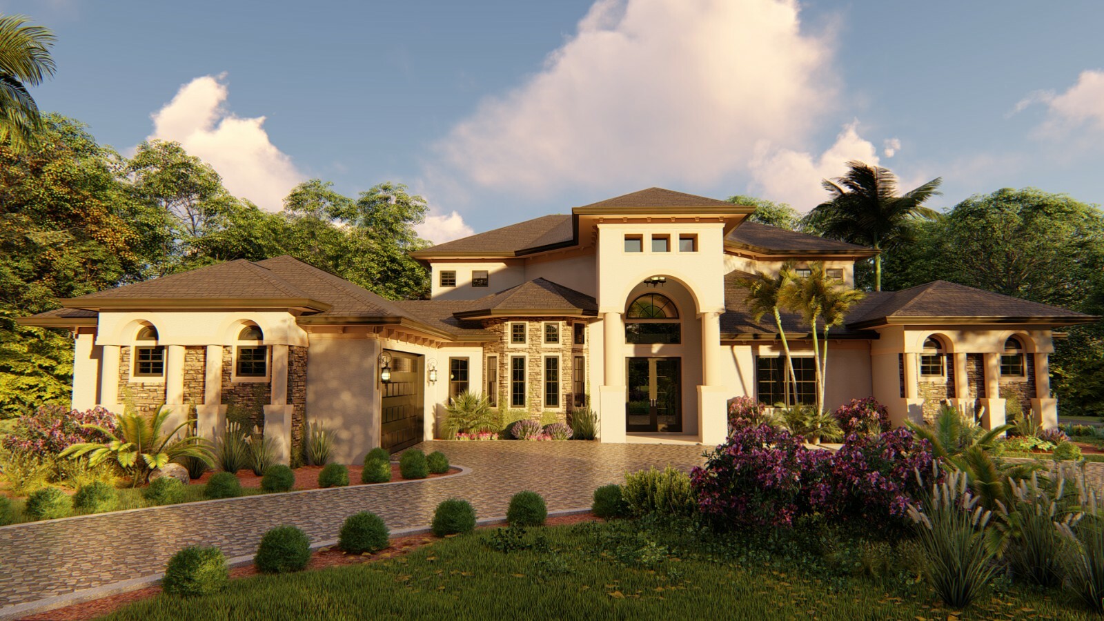 BLUEPRINTS MEDITERRANEAN TWO STORY HOUSE PLAN ARCHUP #105M 