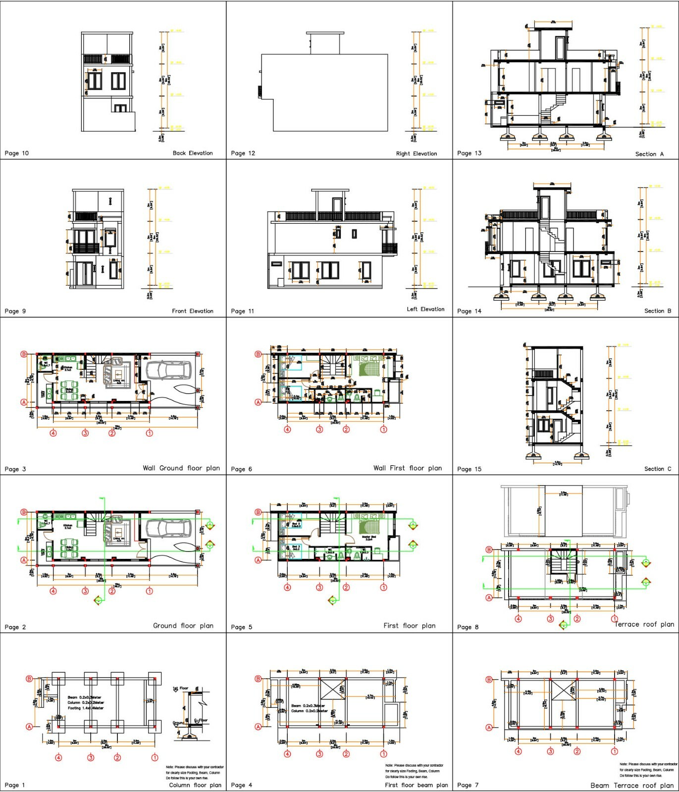 16×50 Home Design Plan 5×15 Meter Duplex House 3 Bedrooms (A4 Hard Copy)