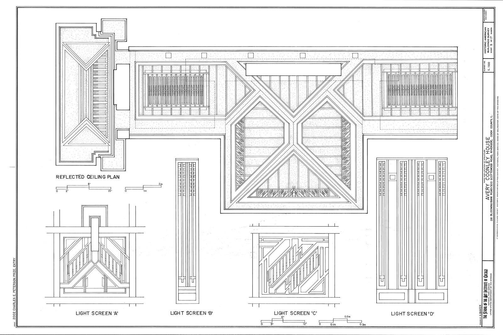 Frank Lloyd Wright Prairie Style home, architectural drawings, Coonley House