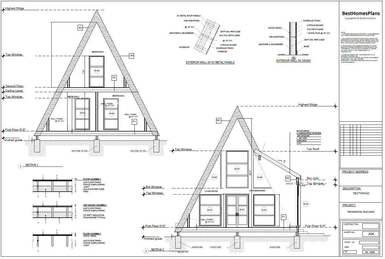 35’x51’ 3 Beds, 2 Baths Charming A-Frame Architectural Build Plans PDF Download.