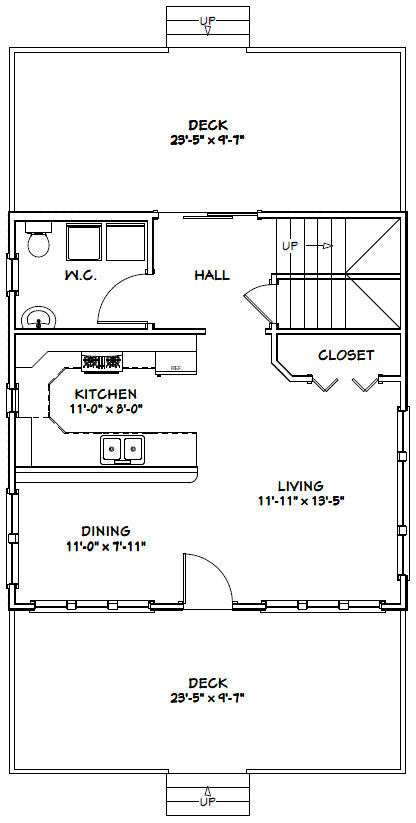 24×24 House — 3 Bedroom — 1.5 Bath 1,106 sq ft — PDF Floor Plan — Model 5D