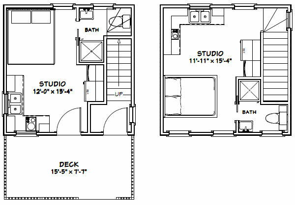 16×16 Tiny Duplex — 441 sq ft — PDF Floor Plan — Model 23C
