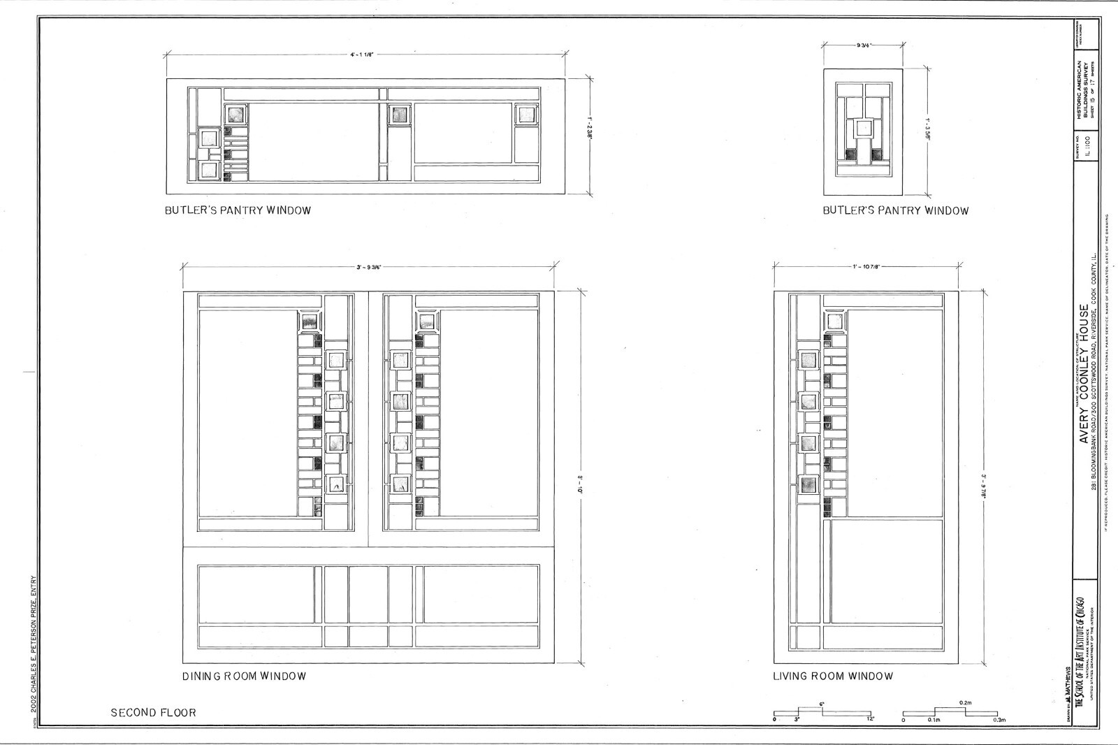 Frank Lloyd Wright Prairie Style home, architectural drawings, Coonley House