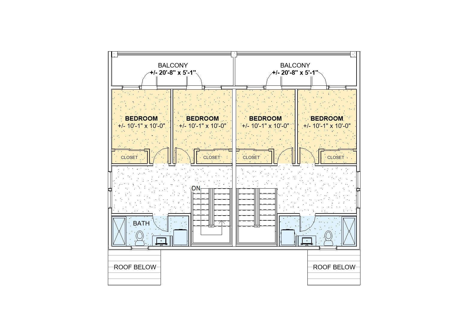 Twin Pines two level duplex Investment Rental Plan – 2 Bed 1 bath – 1200 SF – Mo