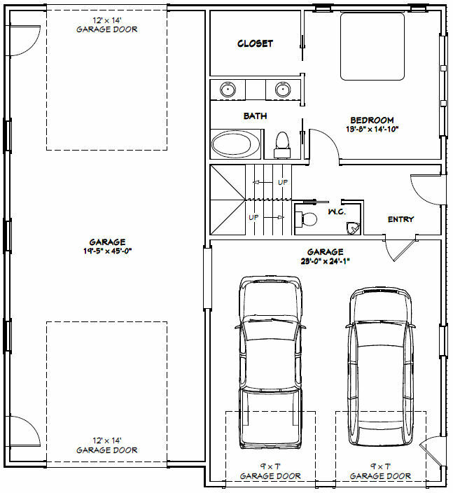 44×48 Apartment with 2-Car 1-RV Garage – PDF FloorPlan – 1,645 sqft – Model 5N