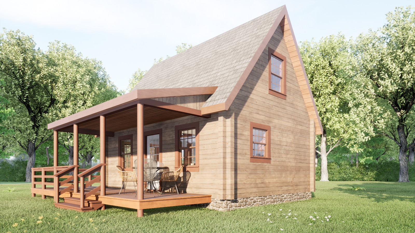 Custom Tiny Cabin House Plan with Quality 3D images and PDF Blueprint Drawings