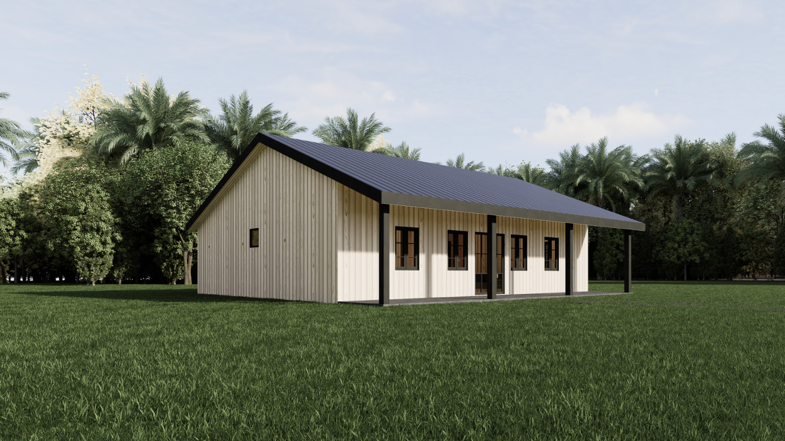 House Plan 3 Bedroom 2 Bath Barndominium with Porch, 1200 sq ft | PDF DOWNLOAD