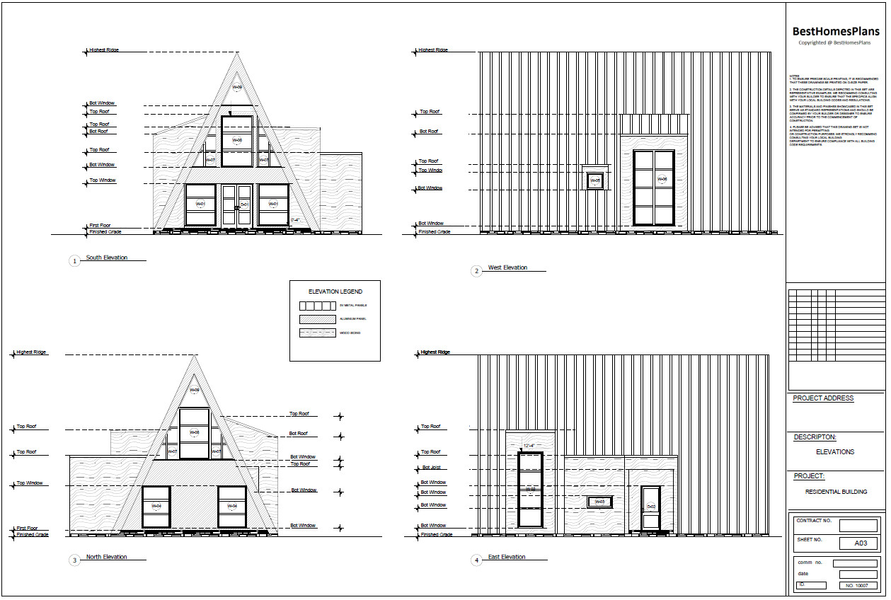 45’x32’ 3-Beds, 2-Baths Modern A-Frame Architectural House Plans PDF Download.