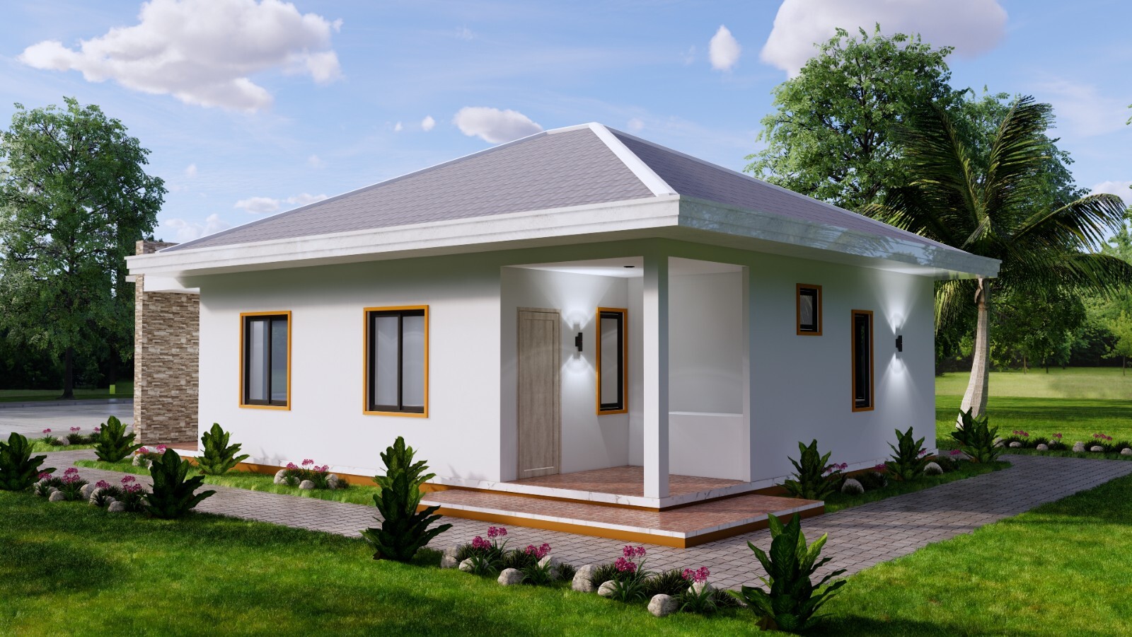 26×36 Feet Small House Plan 8×11 Meter 3 Beds 2 Baths Hip Roof (A4 Hard Copy)