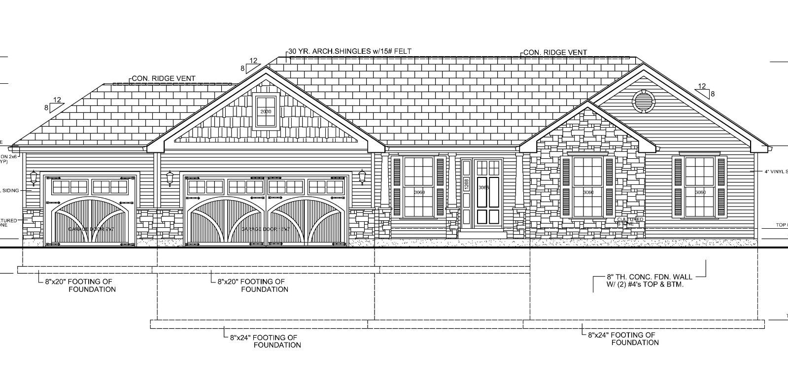 One Story House Plan – 3bd 2ba – 1495 Sq. Ft. – Basement – 3 Car Garage – D Size
