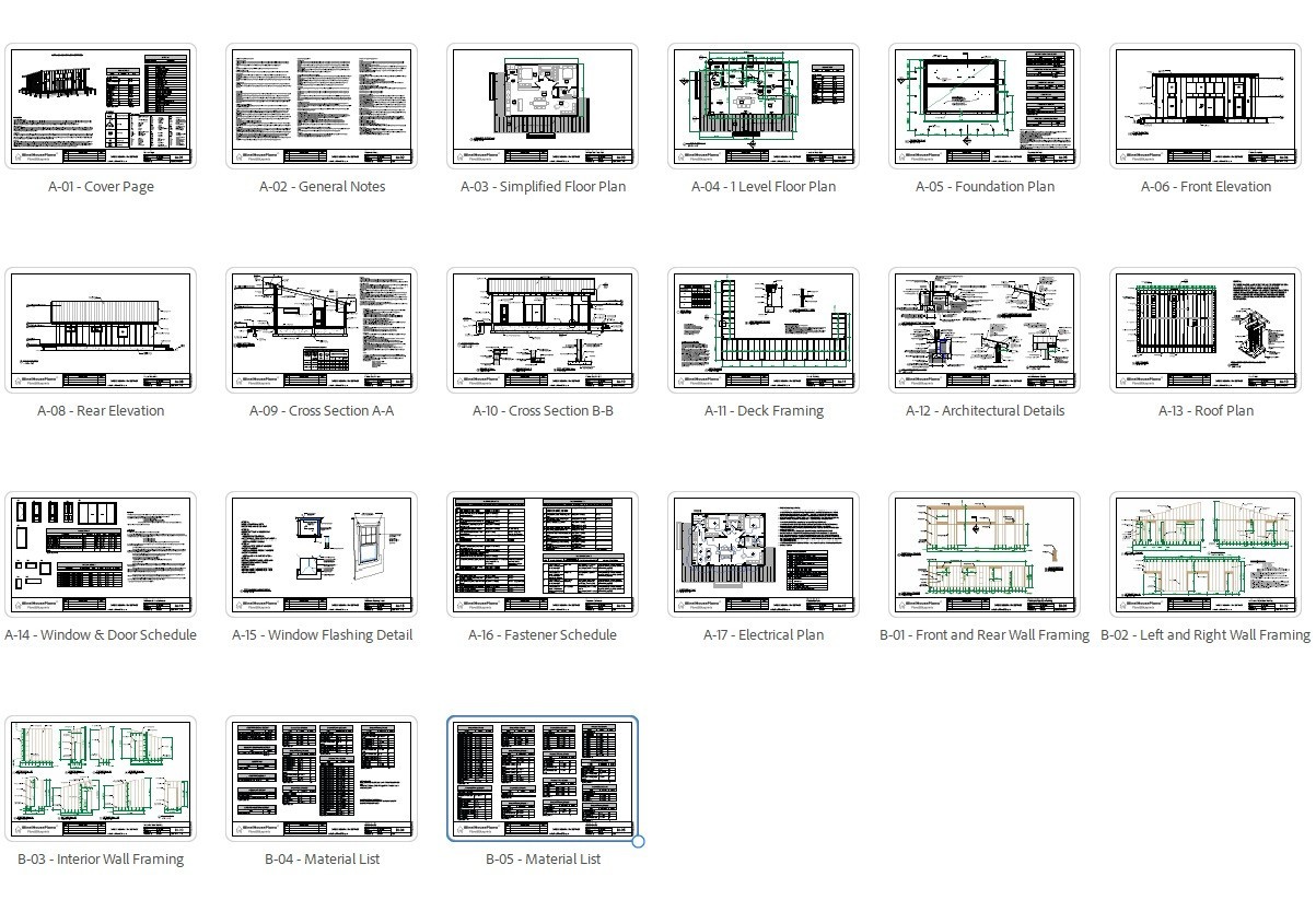 26’x36’ Lean Cabin Architectural Full Set Plan,Modern Cottage Construction Blue