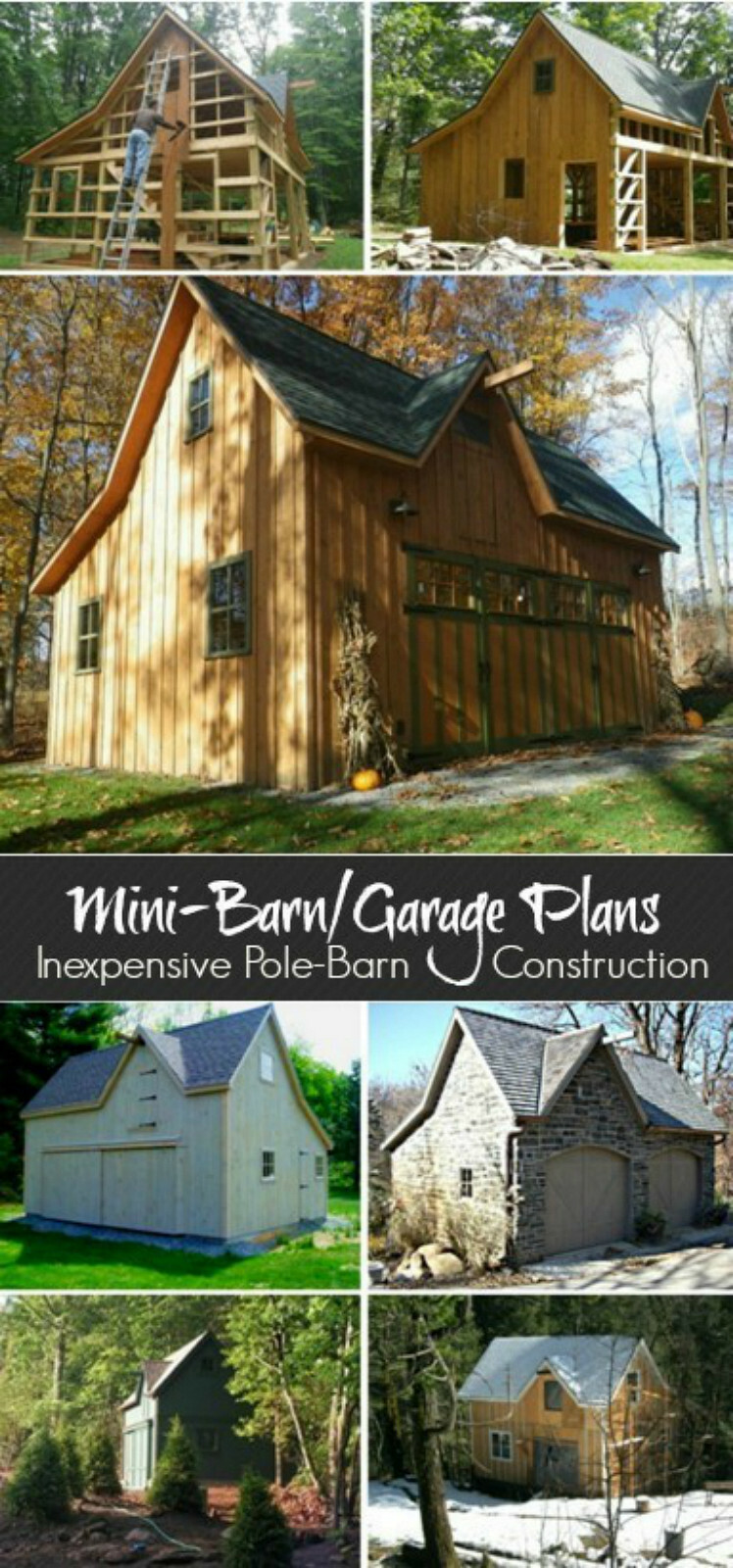 Mini Car Barn Plans with Lofts – 3 Different Sets of Pole-Barn Plans (G8)