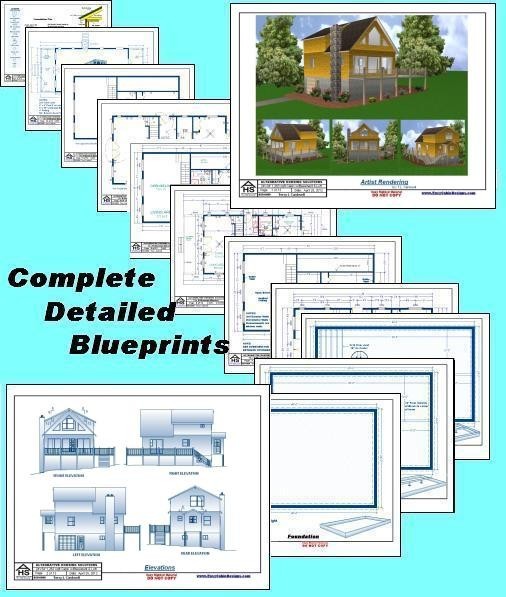 24×34 Cabin w/Full Basement Plans Package, Blueprints, Material List
