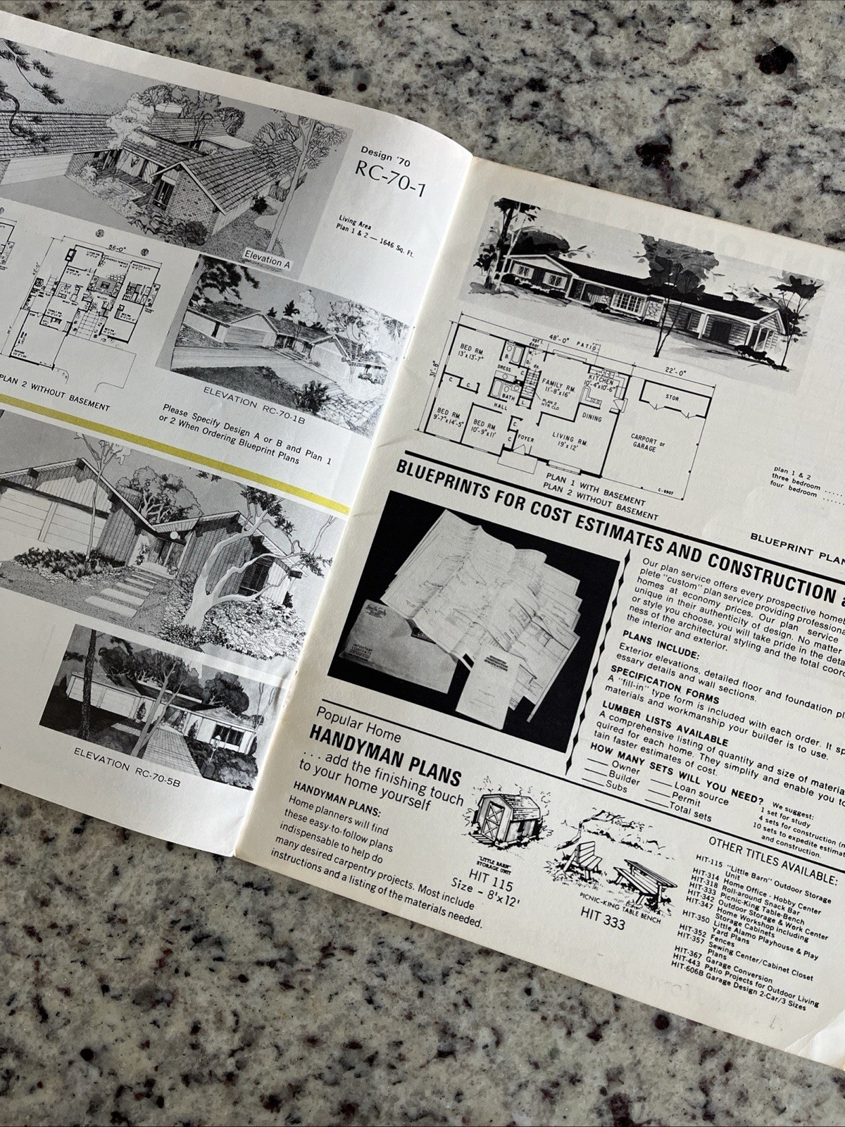Vintage 1970 MCM Custom Large Ranch Homes Plans Design Catalog Atomic Blueprint