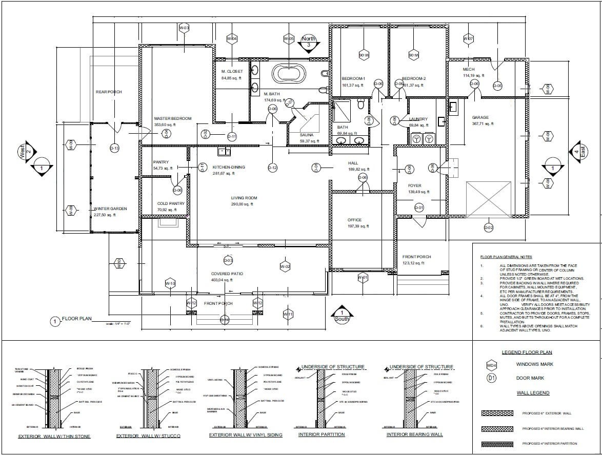 90’x55’ 3 Bed, 2 Bath, Garage, Porch, Architectural House Plans PDF Download.
