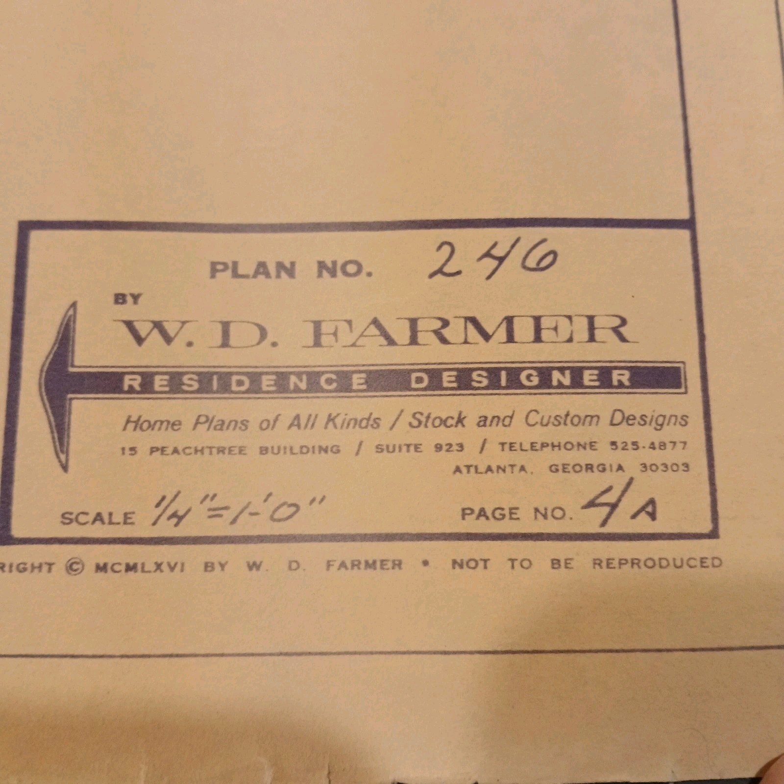 MCM 1966 House Blueprint Plans W.D. Farmer Homes Plan #246 1220 sf 60s Ranch Vtg