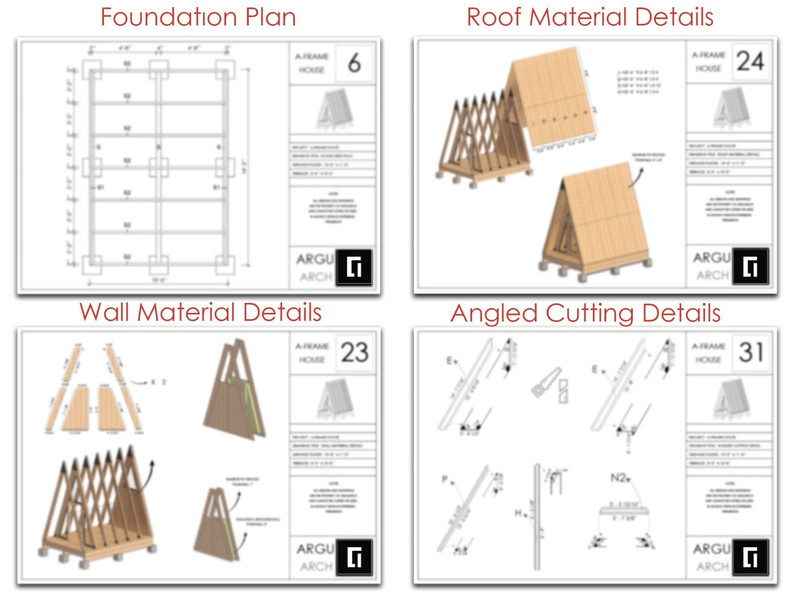 10′ x 14′ A-Frame House Cabin Plans -140F- Blueprints