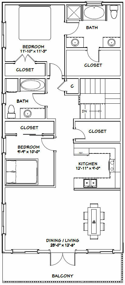 60×50 Apartment with 2-Car 2-RV Garage – PDF FloorPlan – 1,637 sqft – Model 2F
