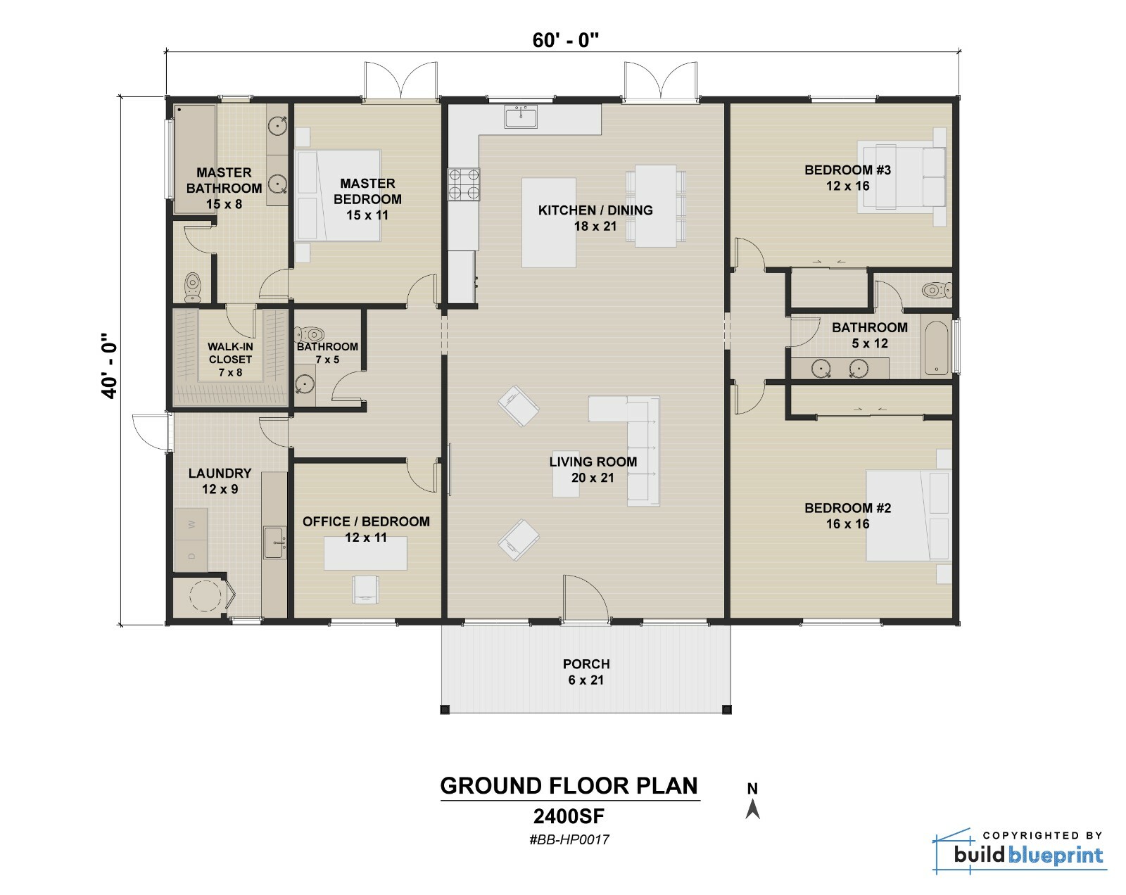 40′ x 60′ Modern House Architectural House Plans 4 Bedroom – PDF Download