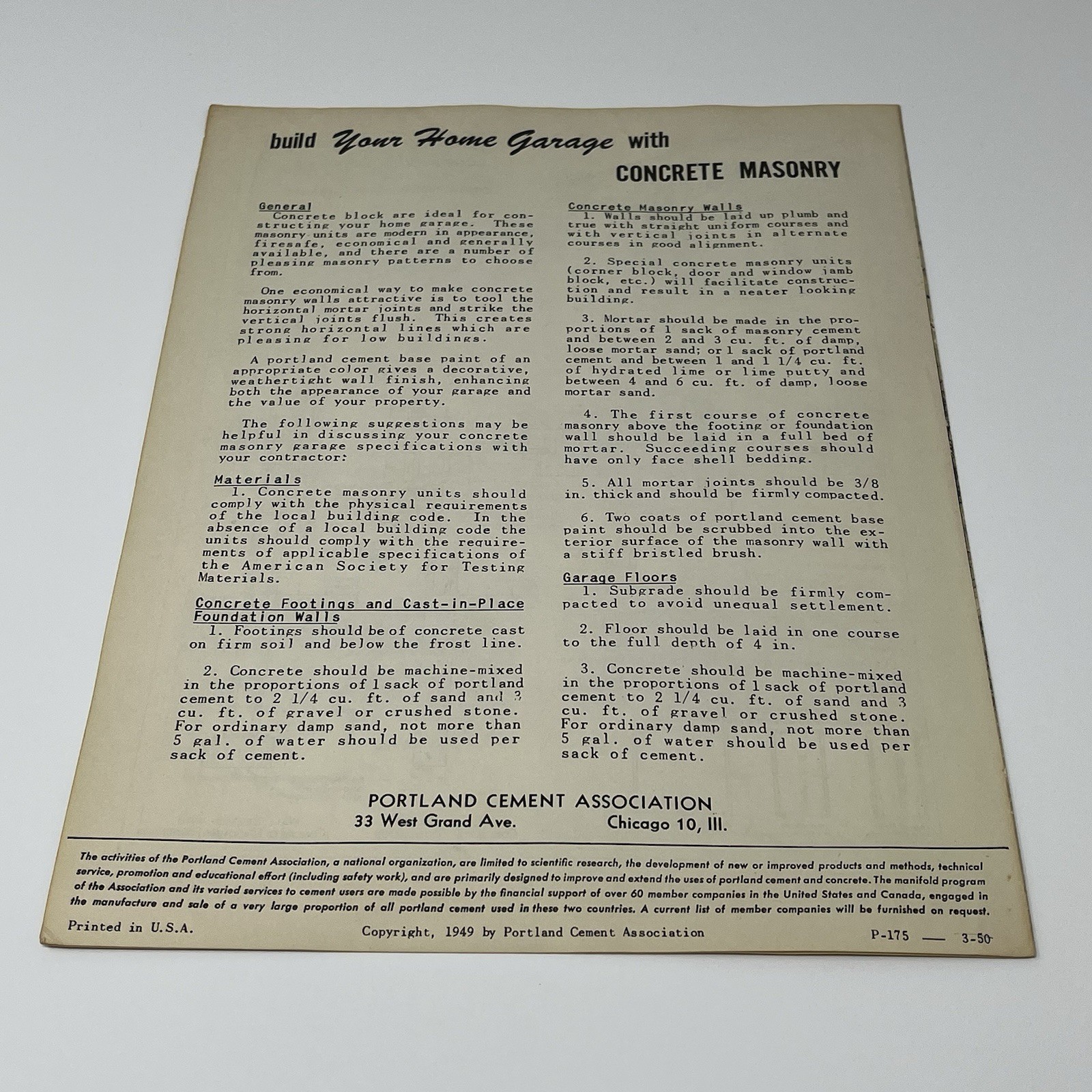 1949 Portland Cement Build Your Home Garage With Concrete Masonry Blueprint Plan
