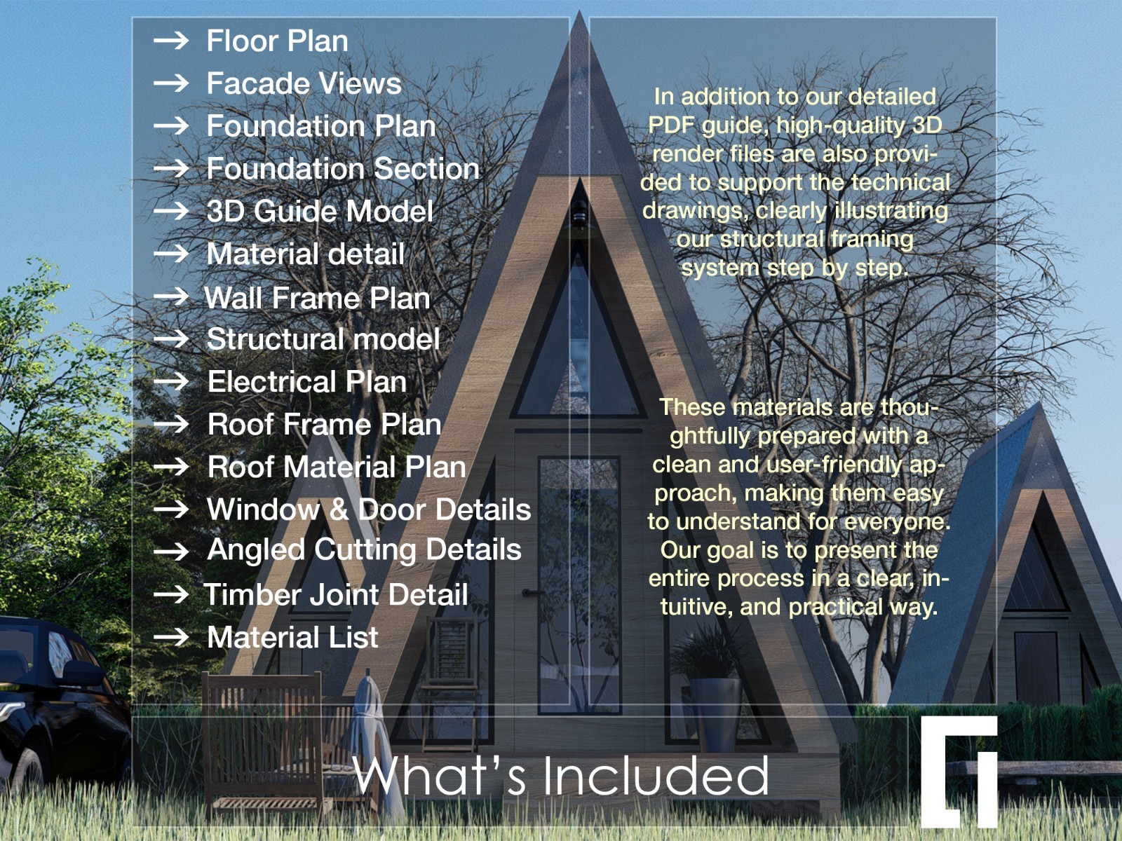 10′ x 14′ A-Frame House Cabin Plans -140F- Blueprints