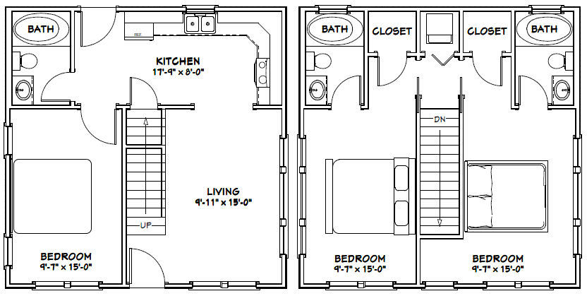 24×24 House — 3 Bedroom — 3 Bath 1,083 sq ft — PDF Floor Plan — Model 7
