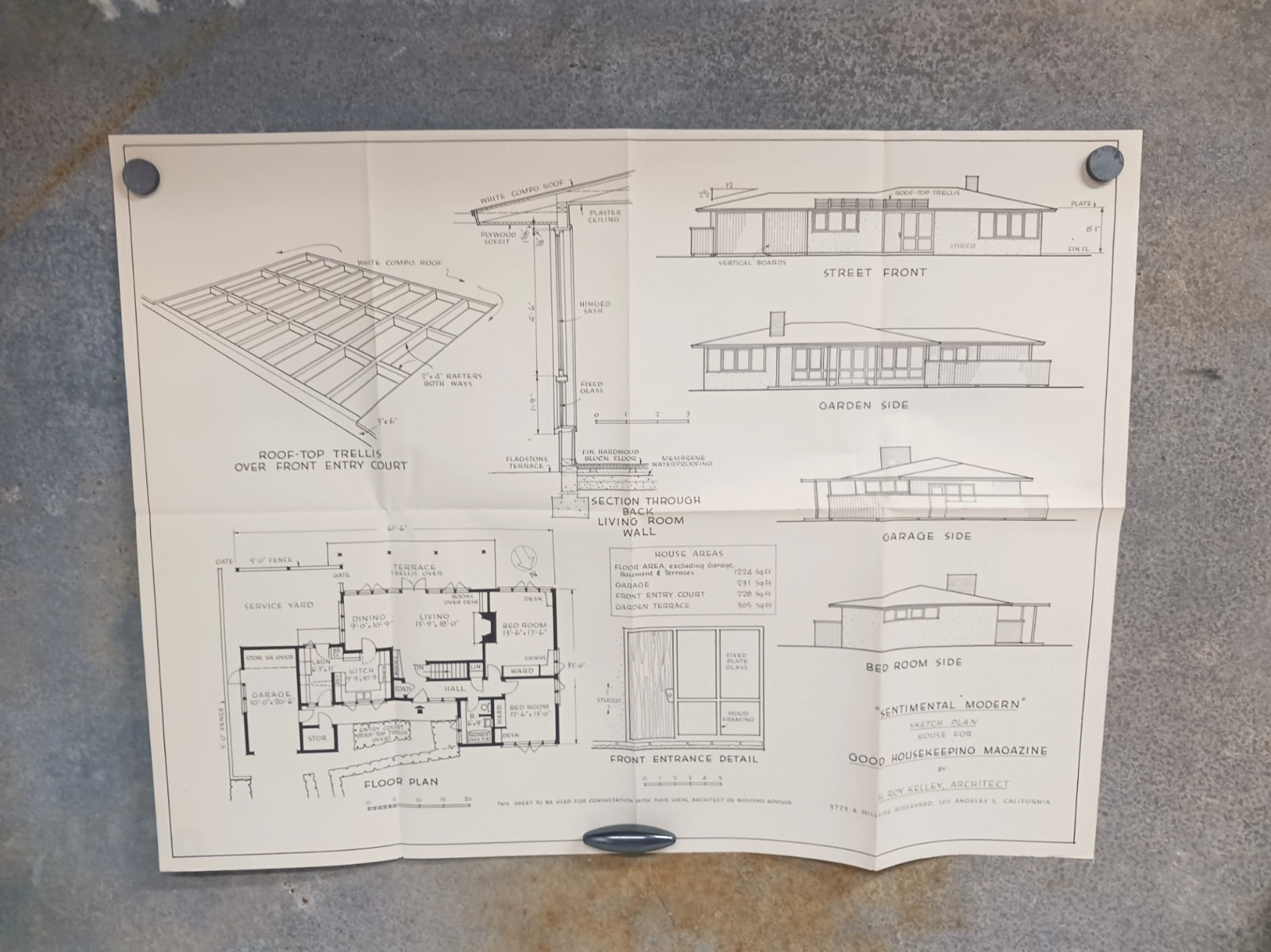 VTG 1950s Sentimental Modern H Roy Kelley Good Housekeeping House Floor Plan MCM
