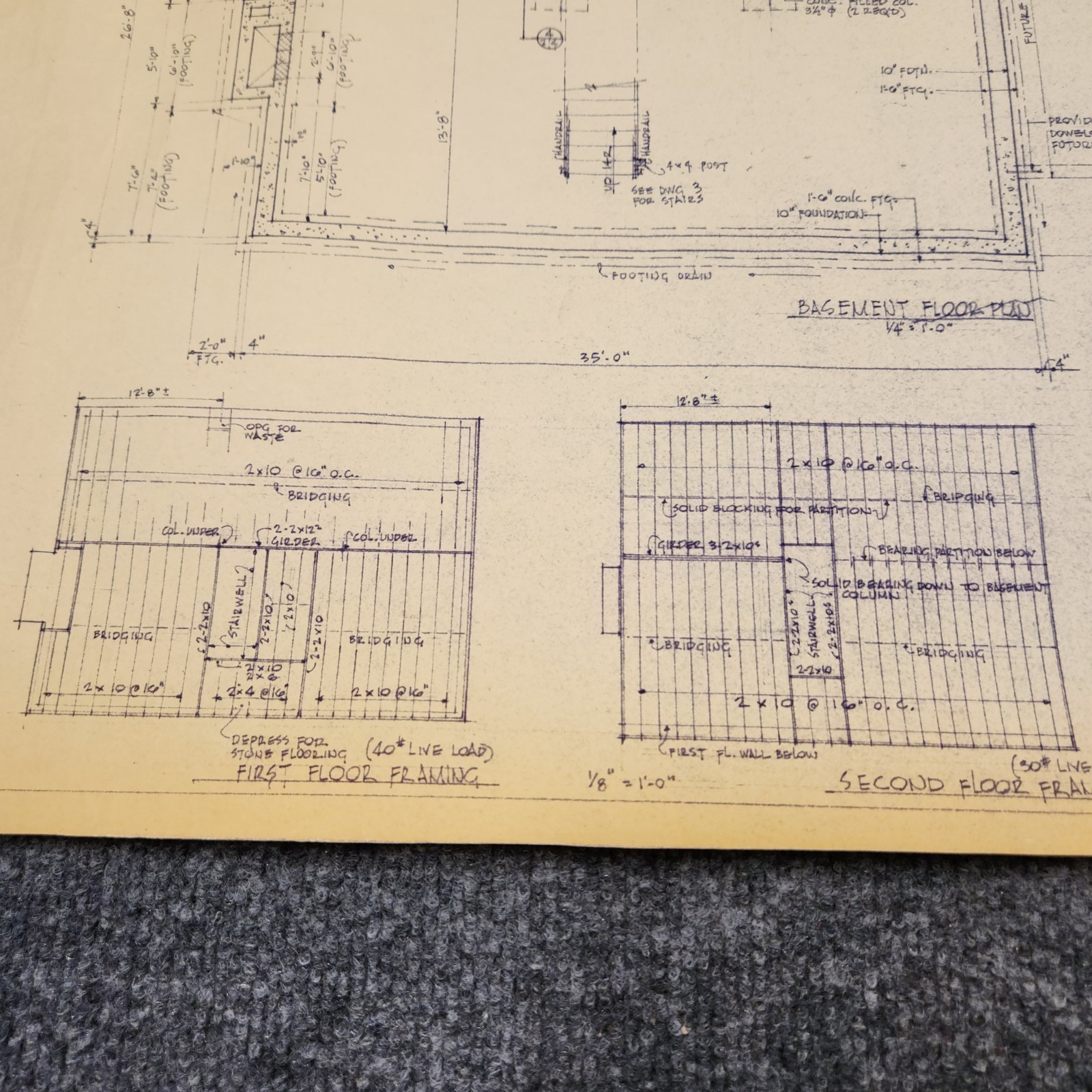Vintage House Blueprint 33×17 1964 Mid Century Modern Drawing Art Glen Ellyn IL